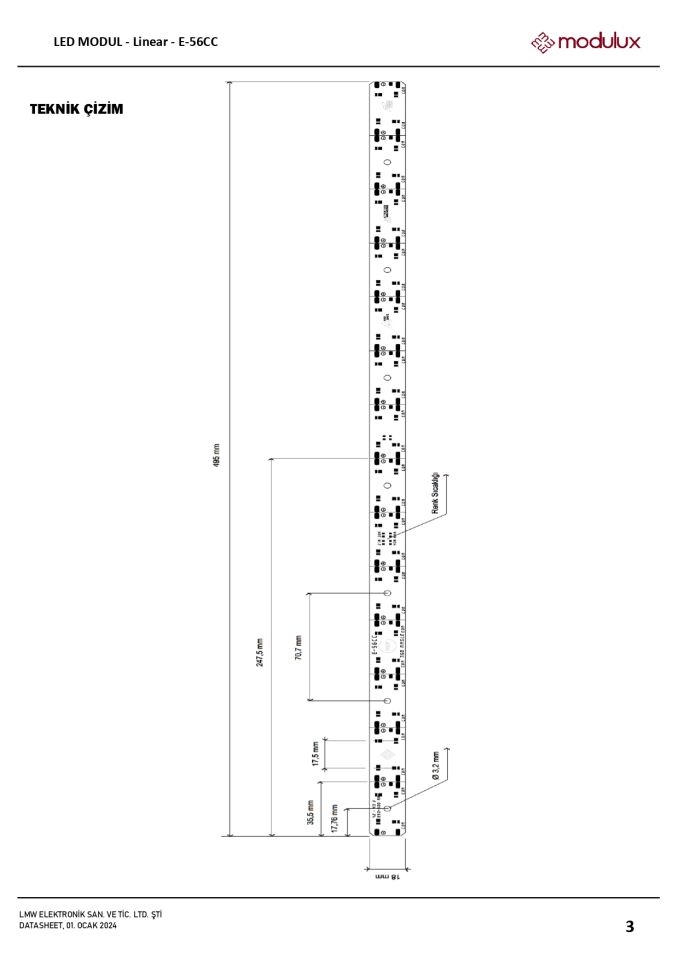 30W / MT Sabit Akım Çift Sıra Linear LED Modül 56 LED, 50 CM- e-56CC- Lineer Çubuk LED