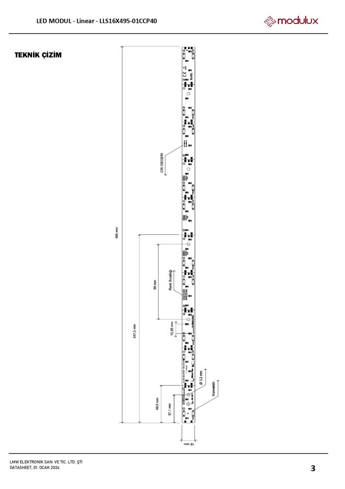 21W / MT Sabit Akım Linear LED Modul 42 LED, 50 CM-LLS16X495-01CCP40