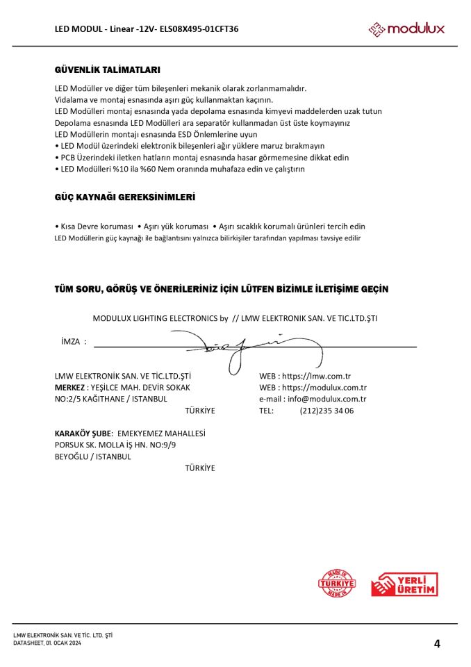 14.4W / MT Sabit Voltaj 12V Linear LED Modül 3M Bantlı Çubuk LED - ELS08X495-01CFT36