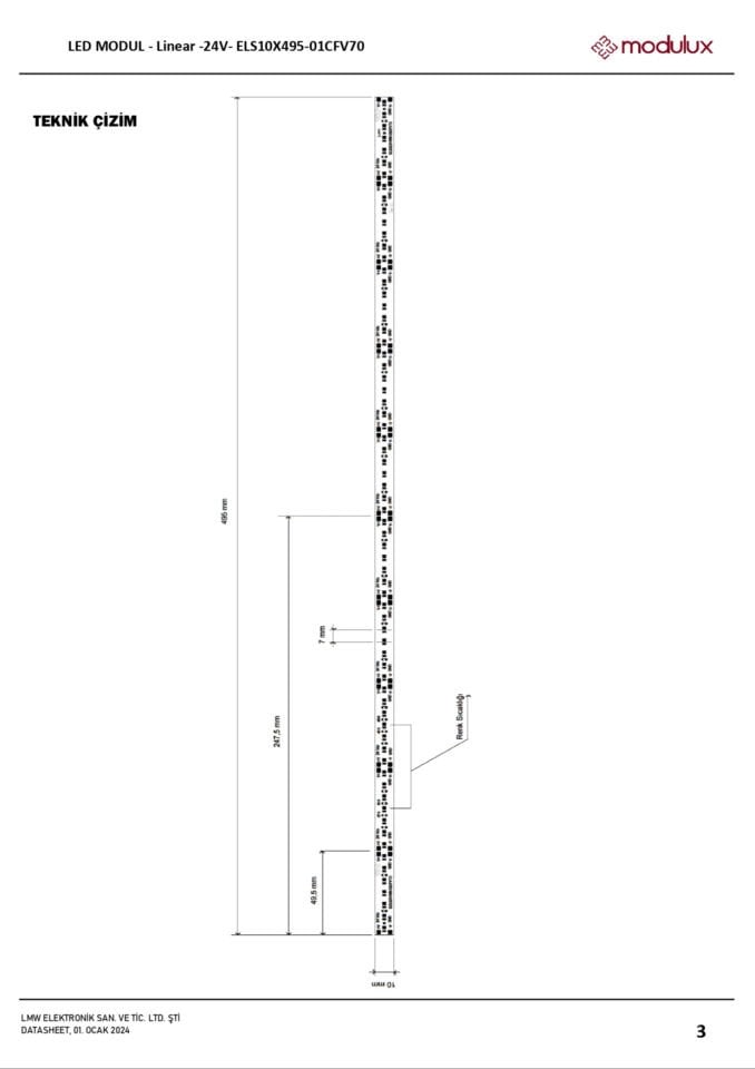 14.4W / MT Sabit Voltaj 24V 140 LED/MT Linear LED Modül 3M Bantlı - ELS10X495-01CFV70