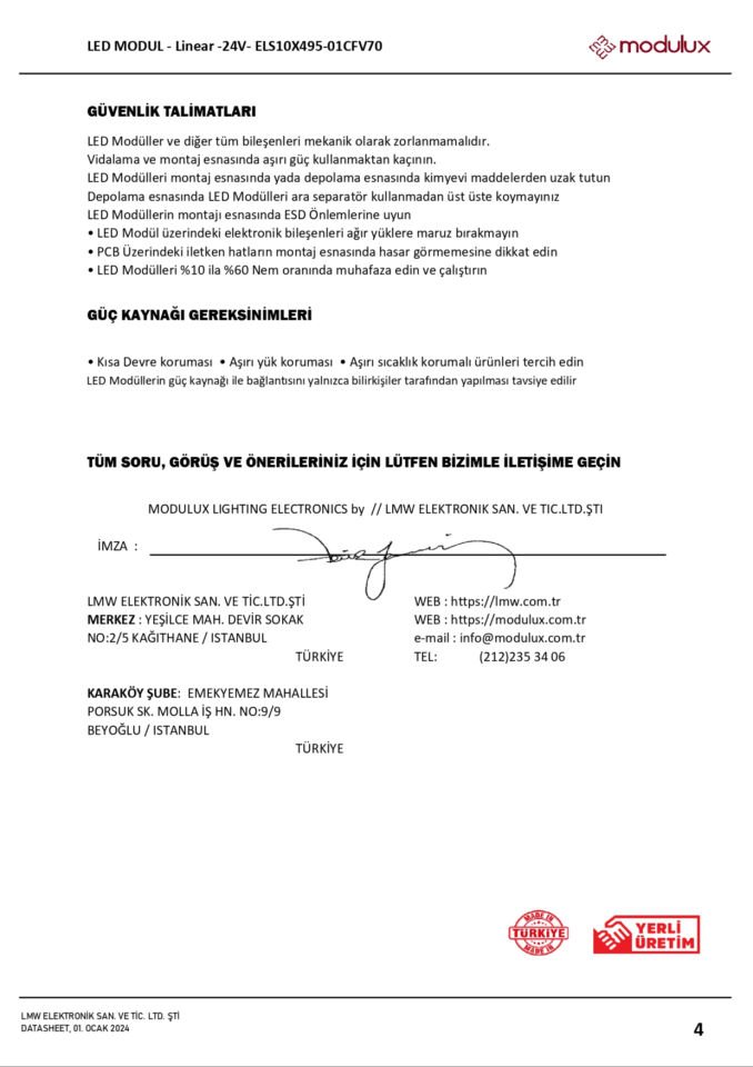 14.4W / MT Sabit Voltaj 24V 140 LED/MT Linear LED Modül 3M Bantlı - ELS10X495-01CFV70