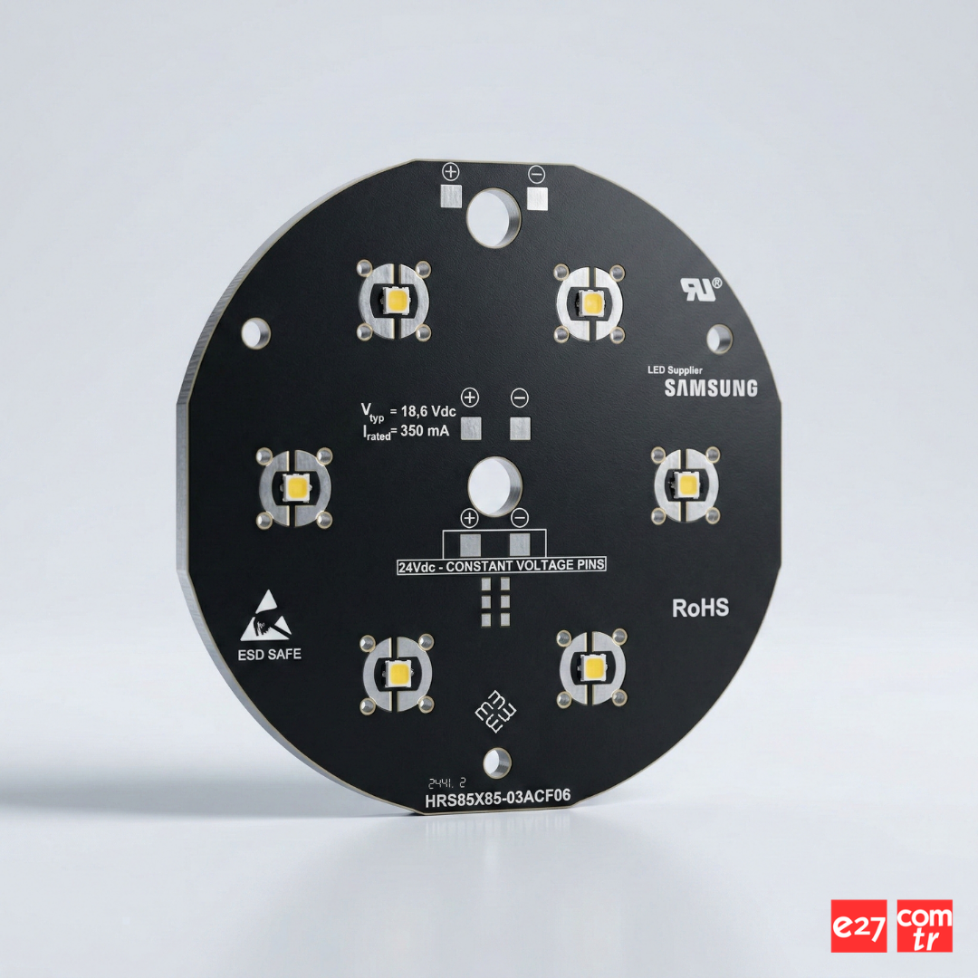 6W 6 LED Yuvarlak Alüminyum PCB Modül Ø85mm | 18V 350mA | 3030 LED Bahçe ve Çim Spot Modülü