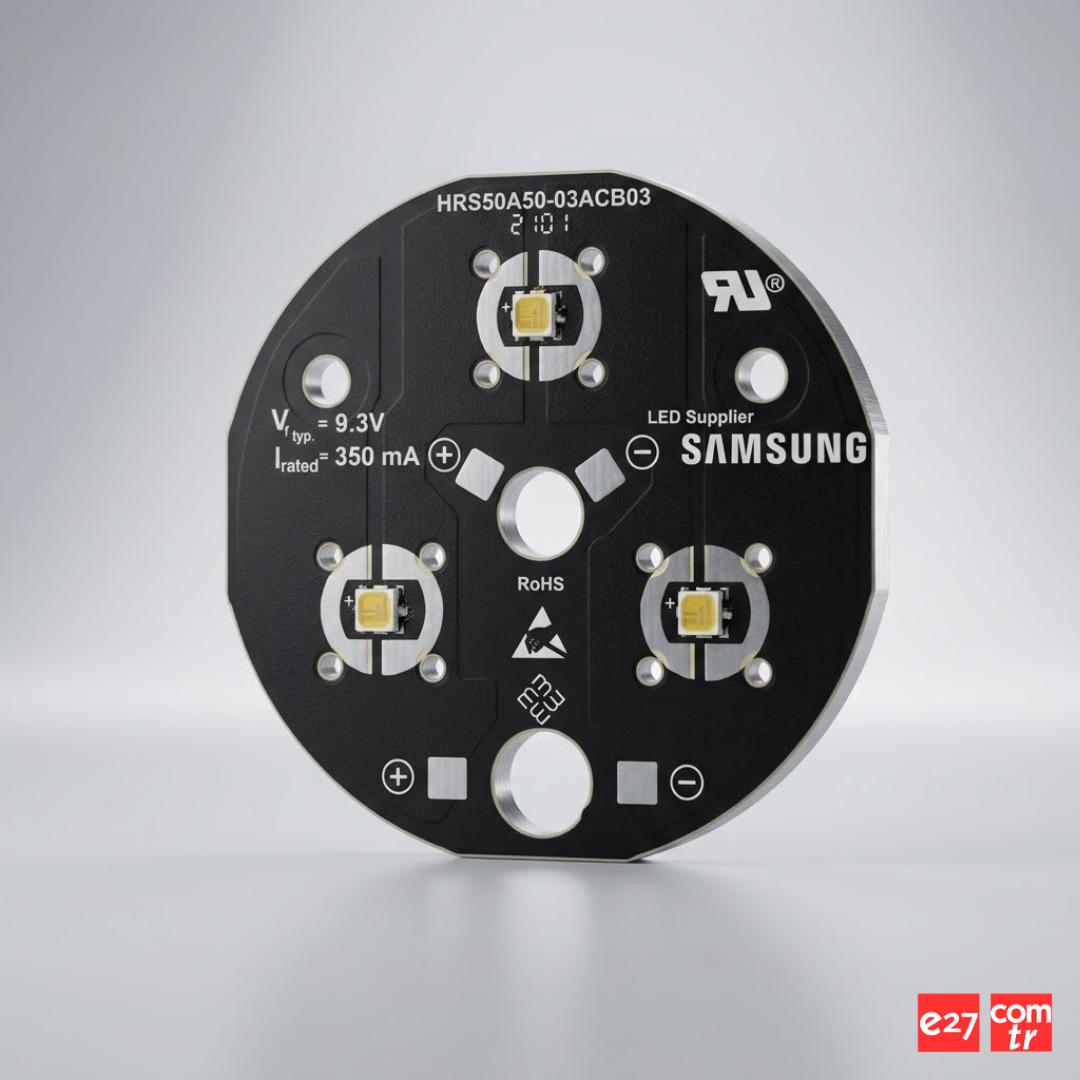 3W 3 LED Yuvarlak Alüminyum PCB Modül Ø50mm | 9V 350mA | 3030 LED Bahçe ve Çim Spot