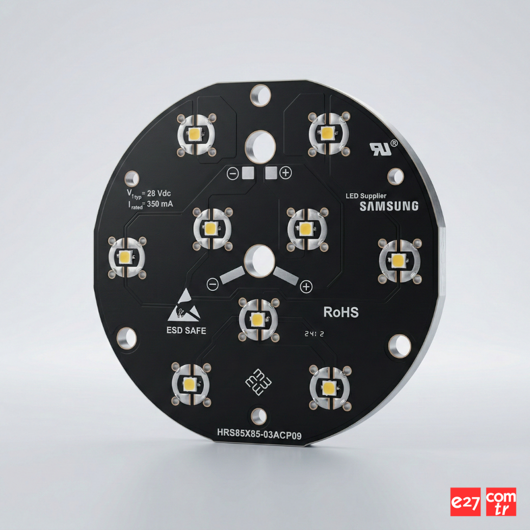 9W 9 LED Yuvarlak Alüminyum PCB Modül Ø85mm | 27V 350mA | 3030 LED Bahçe Armatür