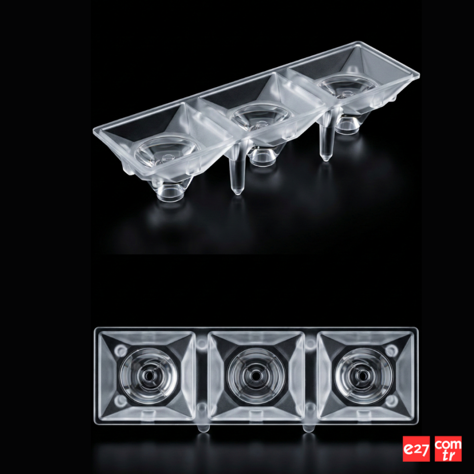 3'lü Wallwasher LED Lens 30° | Lineer Cephe Aydınlatma Optiği, 3x1 Wallwasher LENS