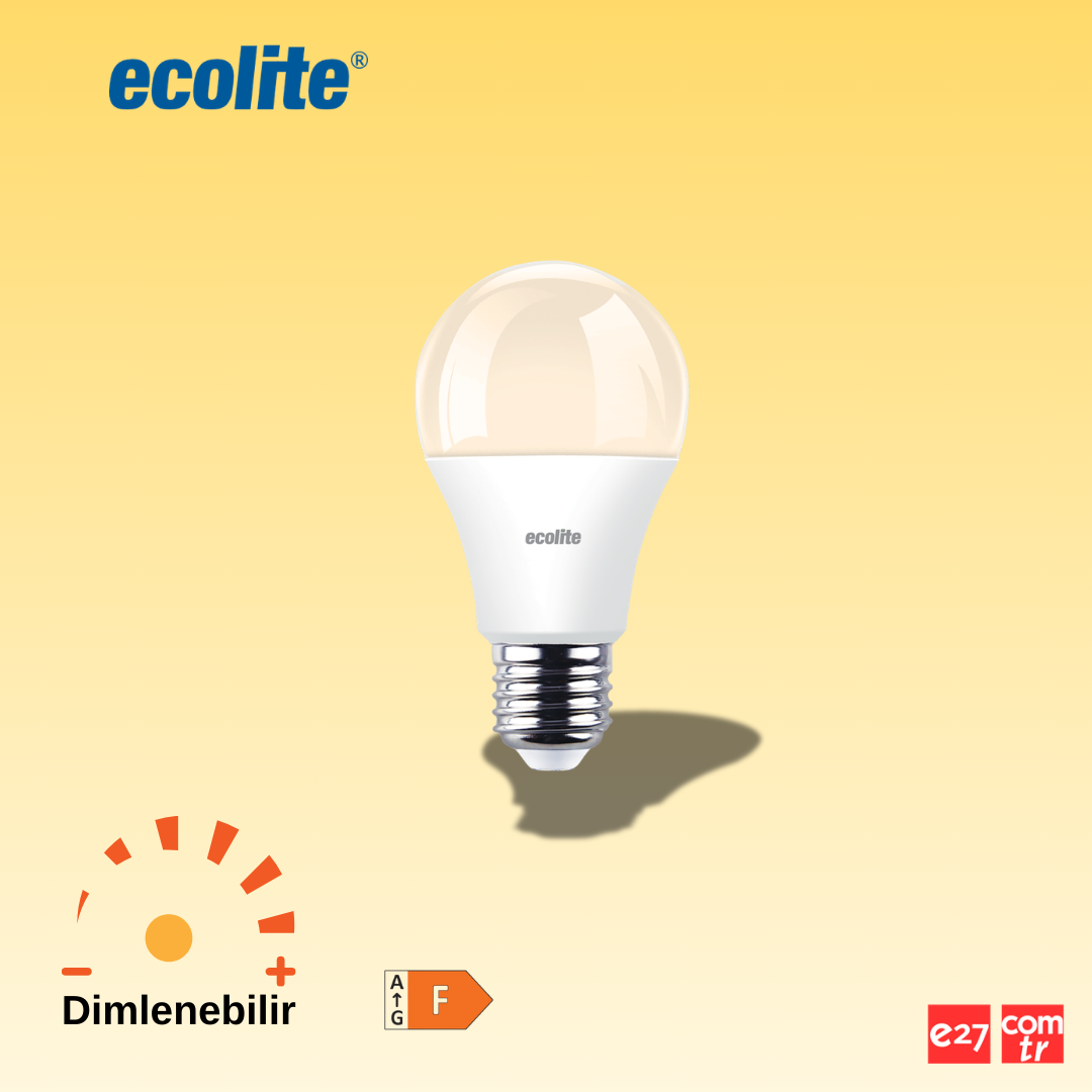 9W (65W Eşdeğer Güç)  ECOLITE e27 Gün Işığı Klasik LED Ampul 3000K - Dimlenebilir özellikli A60.9W.30K.D