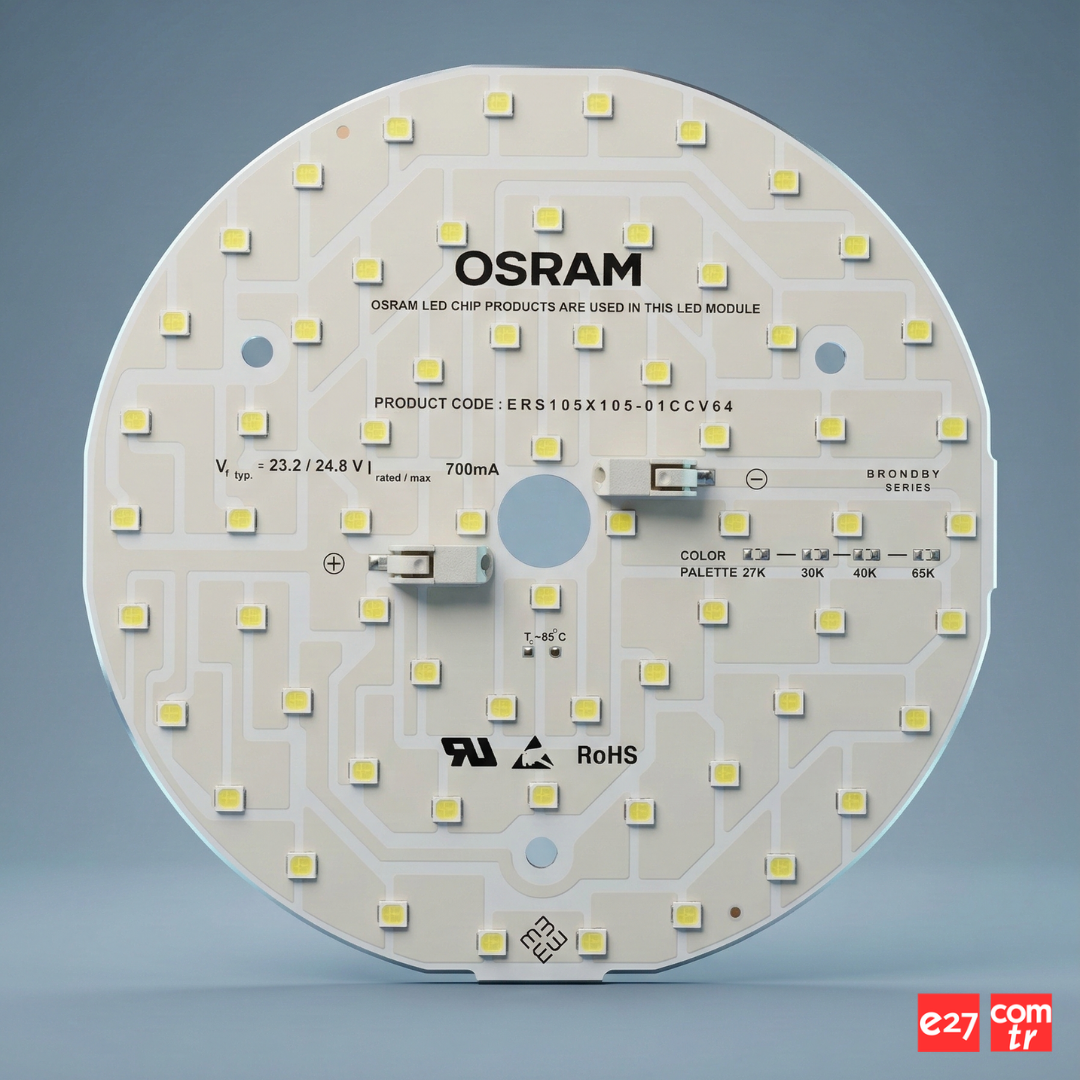 17W 105mm 64 LED Downlight Alüminyum PCB | 23-25V 700mA | Downlight Sabit Akım Yuvarlak LED Modül-ERS105X105-01CCV64