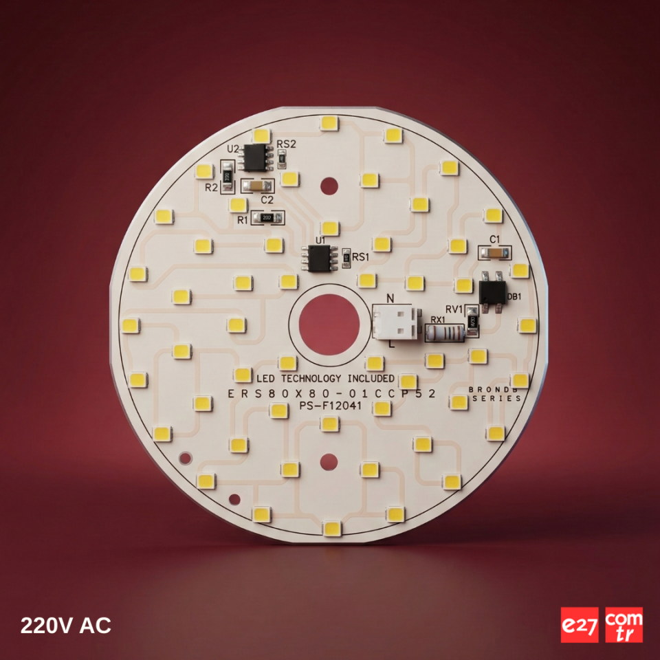 220V AC 14W Downlight Yuvarlak LED Modül 80mm | 52 LED Driver Gerektirmeyen Alüminyum PCB