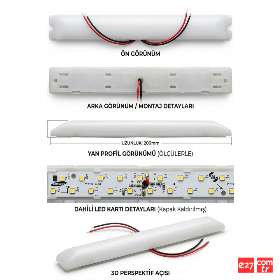Pergola LED Aydınlatma 24V 4.5W | 200mm Tente Pergola LED Modül Günışığı 3000K