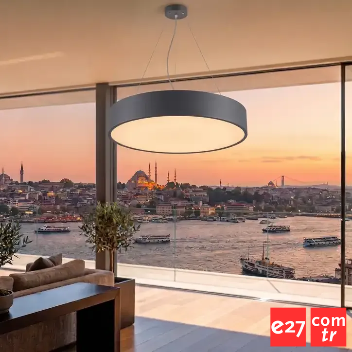 Modern Davul LED Sarkıt Avize | e27.com.tr ANRASİT 7016 - 3000K - Q70 84W