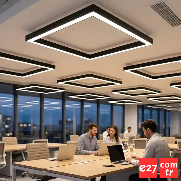 Kare Lineer Modern LED Sarkıt Avize SİYAH - 6500K - 50X50 58W