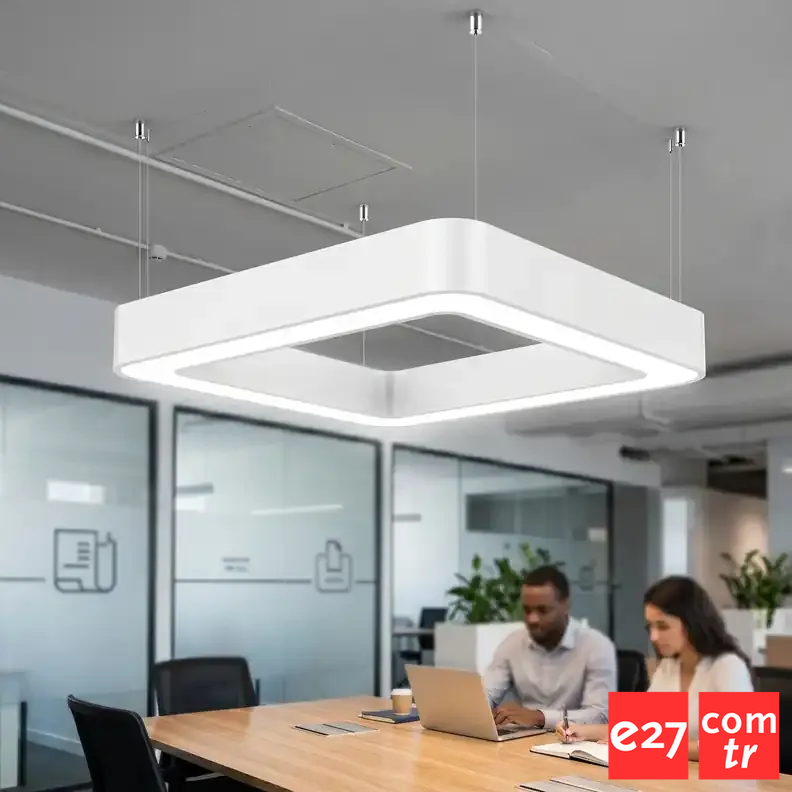 Kare Oval Simit LED Aydınlatma - Modern Sarkıt BEYAZ - 3000K - 40X40 45W