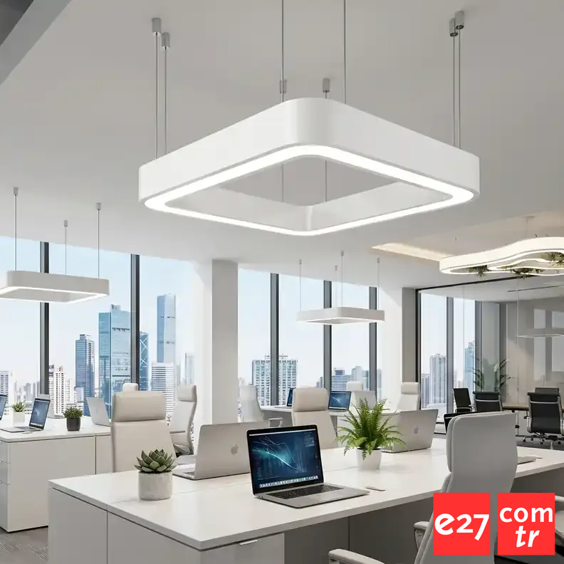 Kare Oval Simit LED Aydınlatma - Modern Sarkıt BEYAZ - 6500K - 80X80 96W
