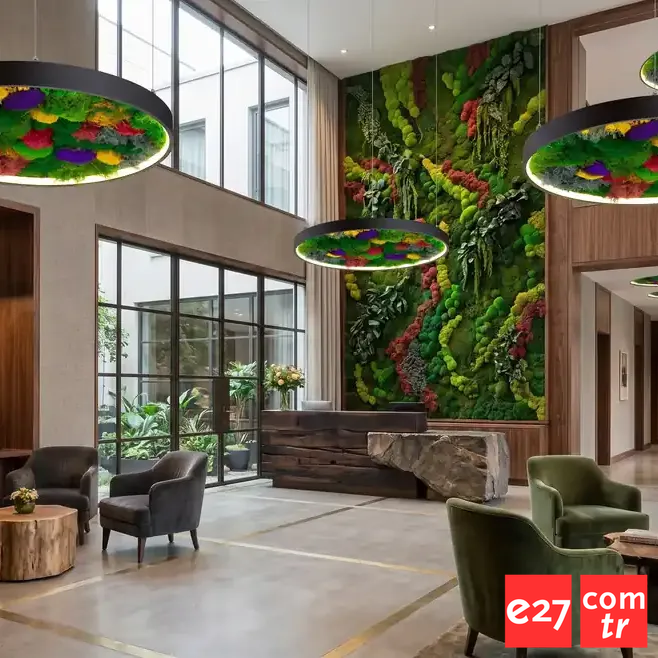 Yosunlu LED Sarkıt Avize - Moss Halka SİYAH - 6500K - Q80CM 37W