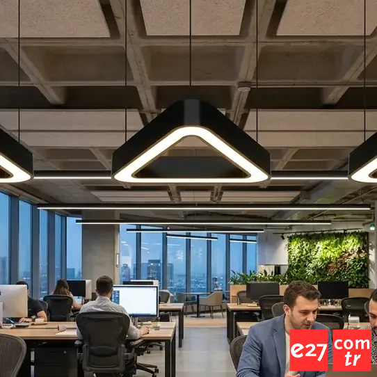 Delta Üçgen Ofis Aydınlatma Armatürü SİYAH - 3000K - 80X80CM 72W